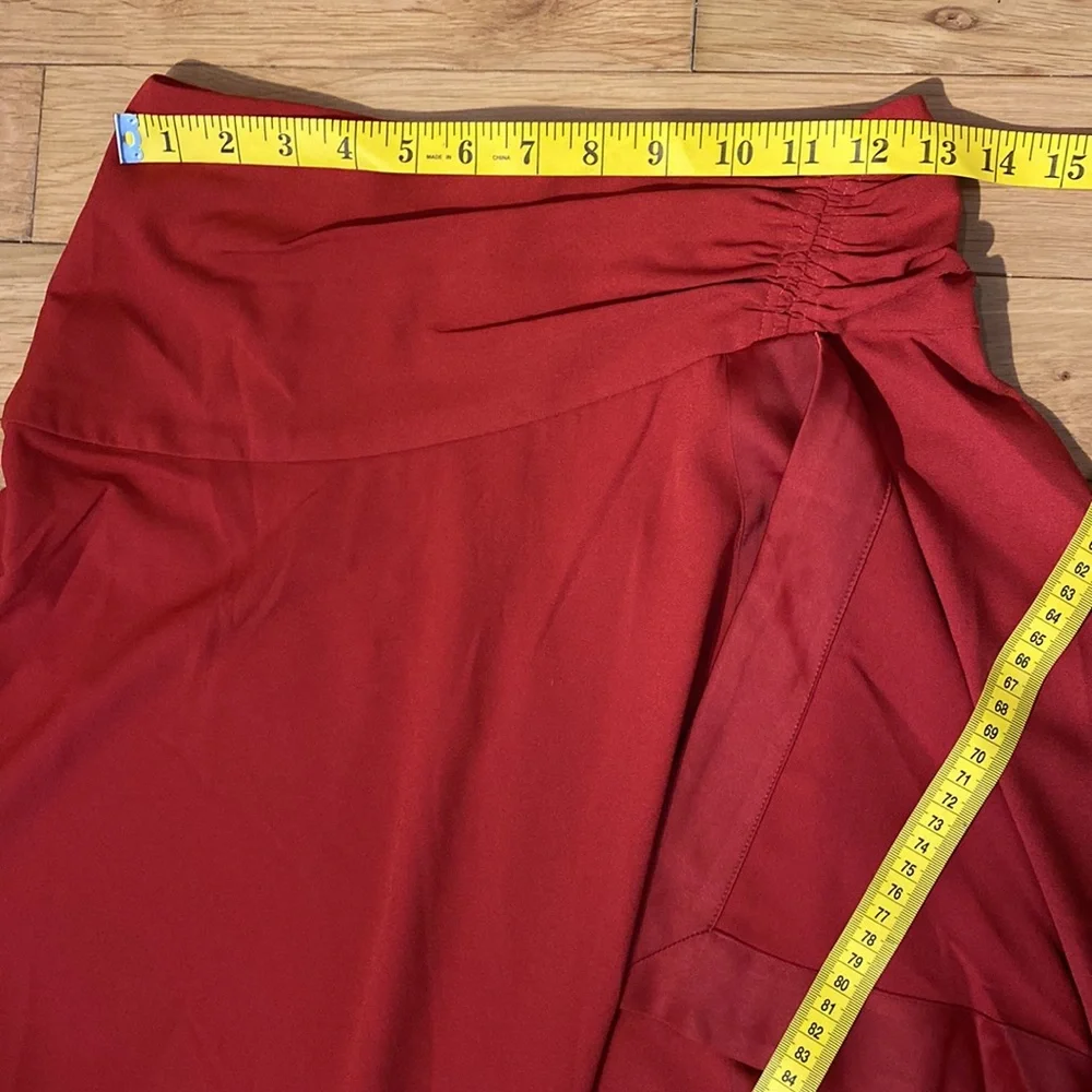 Anthropologie Mare Mare satin ruffle wrap midi skirt in red NWT - Picture 16 of 17